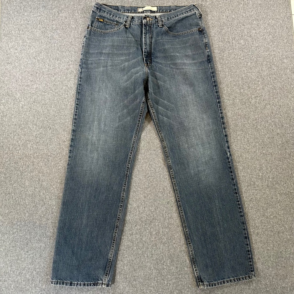 Lee Premium Mens Relaxed Straight Leg Jeans Medium Wash Blue Denim 36x34 2006557
